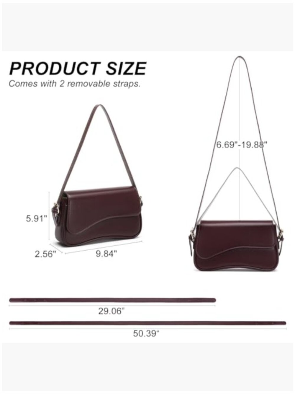 Vegan Leather Crossbody Bag with Adjustable Straps, Compact Hobo Purse - Picture 6 of 6